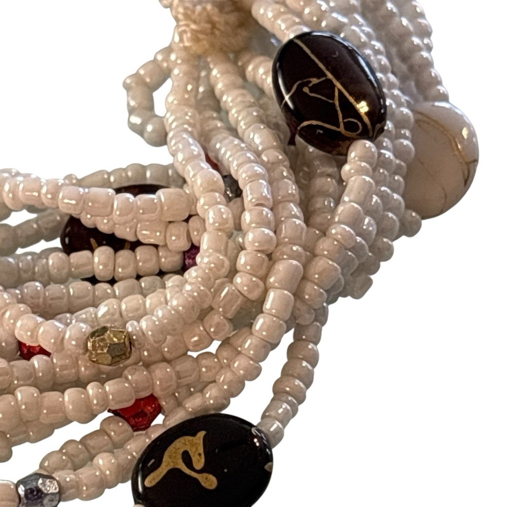 Bohemian‎ Bracelet White Seed Bead Multi Strand Ethnic Crochet Toggle Button - Picture 12 of 16